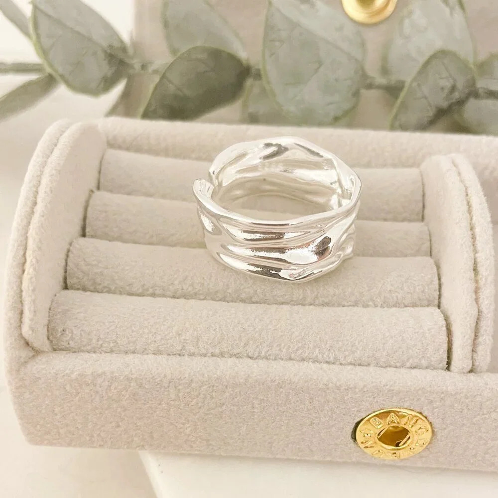 925 Sterling Silver Chunky Ring Thick Ring Band Wavy Ring Textured Ring - Picture 11 of 11